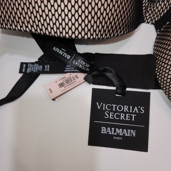 RARE NWT Balmain X Victoria's Secret fishnet bra and panty set size large! - Picture 7 of 11